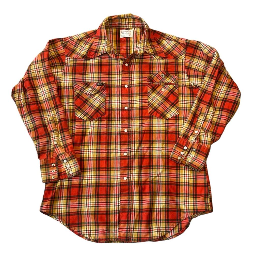 Vintage 80s Red Plaid Flannel Pearl Snap Western Shirt XL Lumberjack Cowboy